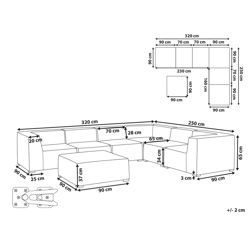 Narożnik ogrodowy z otomaną dla 7 osób AREZZO Lewostronny Modułowy Beżowy