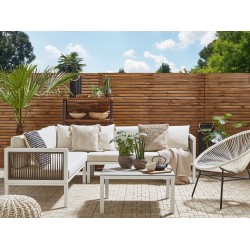 Narożnik ogrodowy ze stolikiem dla 4 osób BORELLO Lewostronny Metal Beżowy