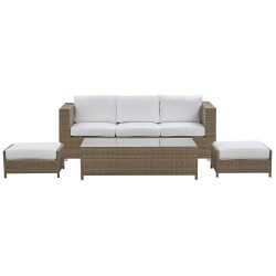 Zestaw ogrodowy ze stolikiem i otomaną dla 5 osób BELLUNO Technorattan Biały