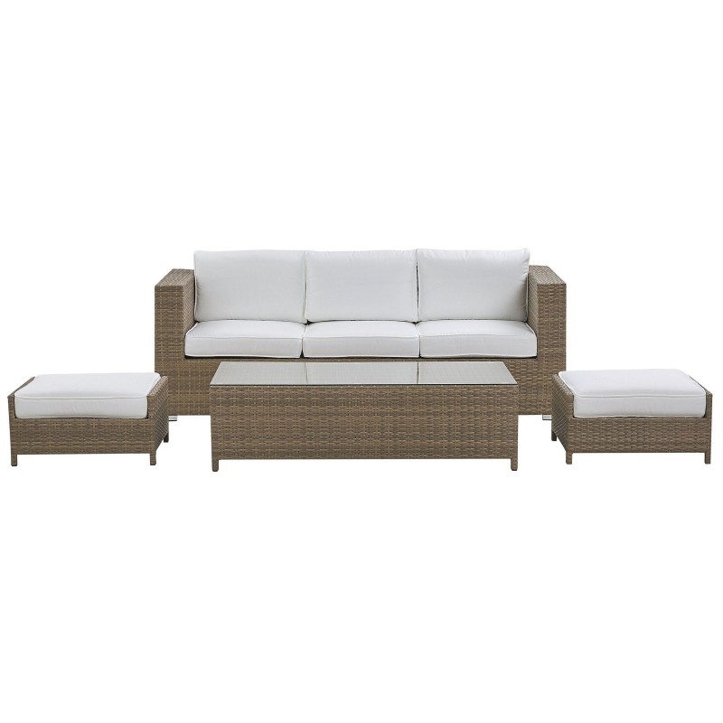 Zestaw ogrodowy ze stolikiem i otomaną dla 5 osób BELLUNO Technorattan Biały