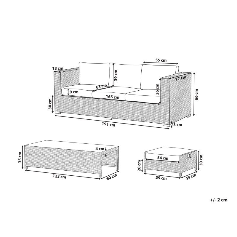 Zestaw ogrodowy ze stolikiem i otomaną dla 5 osób BELLUNO Technorattan Biały