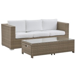 Zestaw ogrodowy ze stolikiem i otomaną dla 5 osób BELLUNO Technorattan Biały