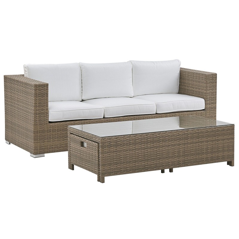 Zestaw ogrodowy ze stolikiem i otomaną dla 5 osób BELLUNO Technorattan Biały