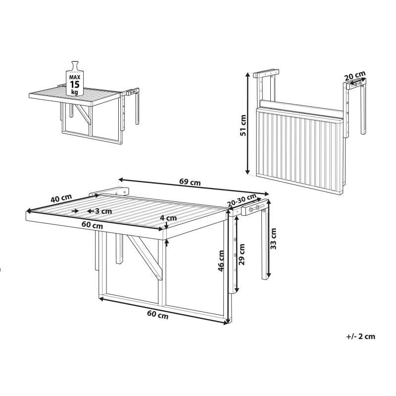 Stolik balkonowy UDINE 70 cm 69 cm Drewno akacjowe Brązowy