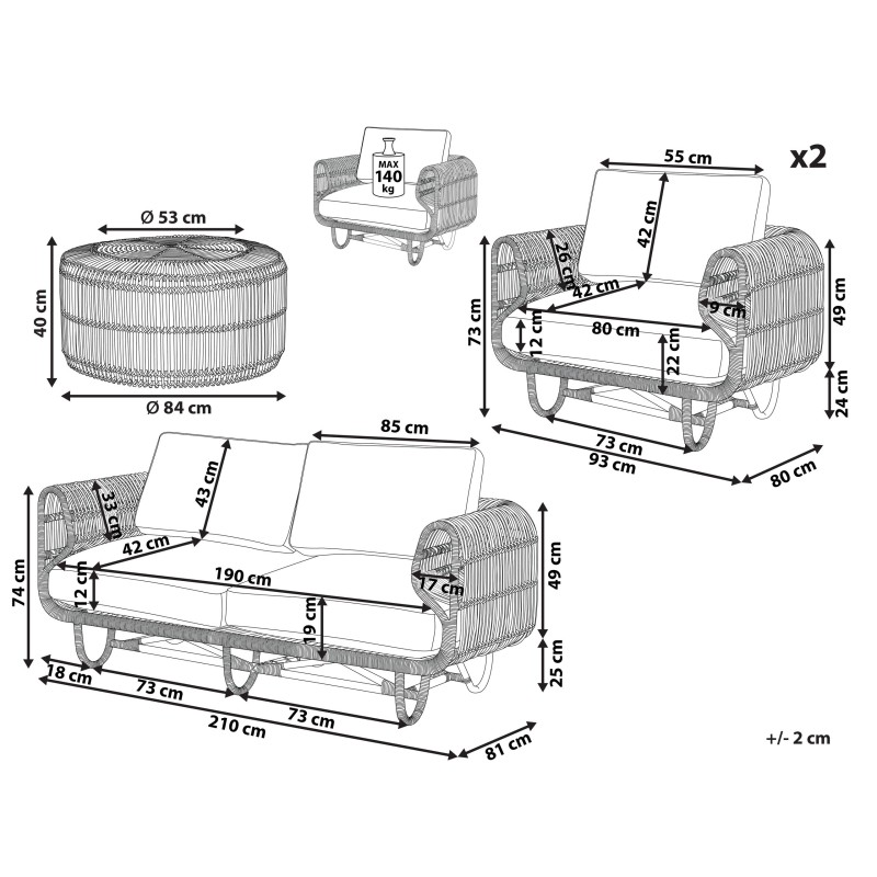 Zestaw ogrodowy ze stolikiem dla 5 osób DOLCEDO/LIMNI Rattan Beżowy