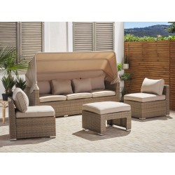 Zestaw ogrodowy ze stolikiem dla 5 osób COCCOLIA Modułowy Technorattan Beżowy