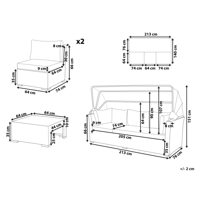 Zestaw ogrodowy ze stolikiem dla 5 osób COCCOLIA Modułowy Technorattan Beżowy