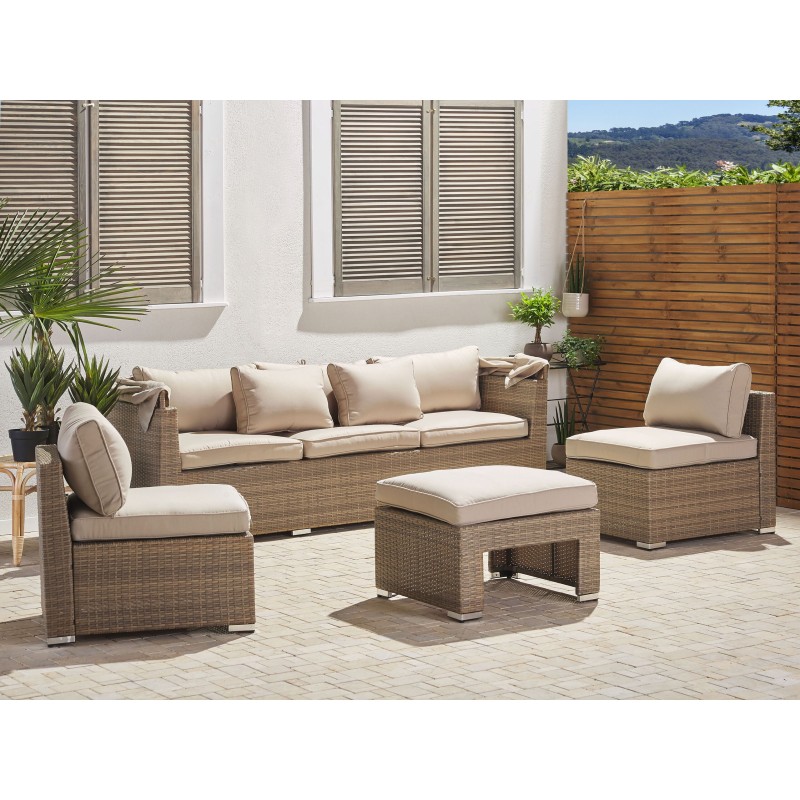 Zestaw ogrodowy ze stolikiem dla 5 osób COCCOLIA Modułowy Technorattan Beżowy