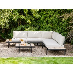 Narożnik ogrodowy ze stolikiem dla 5 osób BELLARIVA Drewno eukaliptusowe Złamana biel