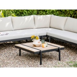 Narożnik ogrodowy ze stolikiem dla 5 osób BELLARIVA Drewno eukaliptusowe Złamana biel