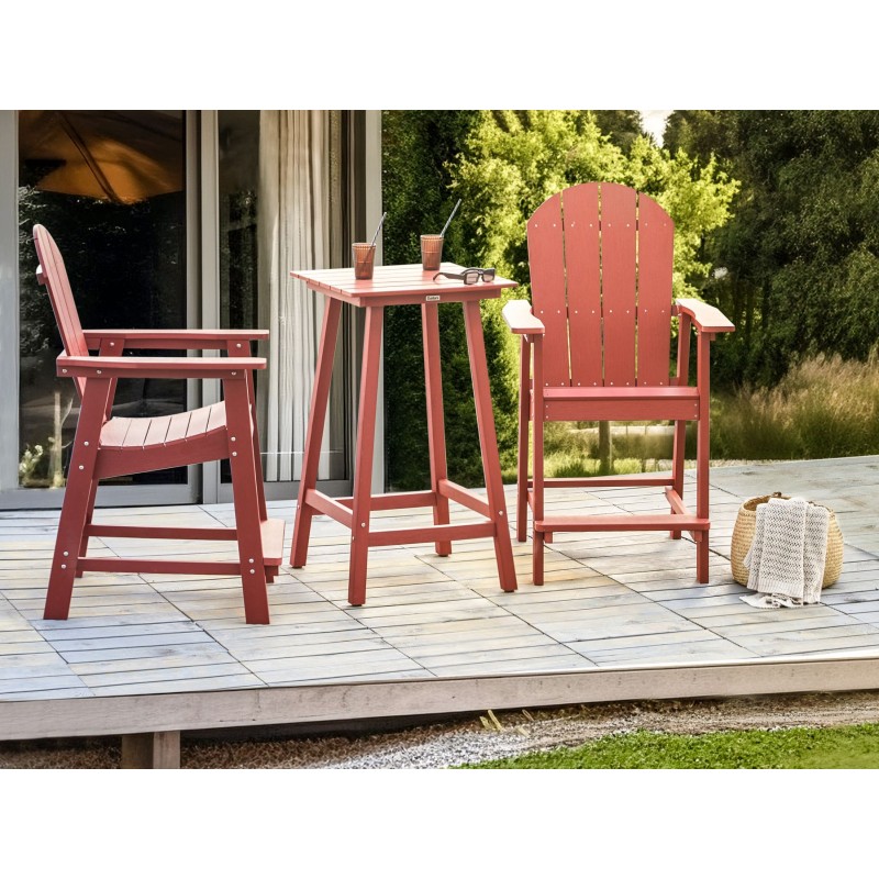 Stolik ogrodowy barowy ADIRONDACK 60 cm 59 cm Materiał syntetyczny Czerwony