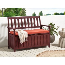 Ławka ogrodowa z poduchą SOVANA 120 cm ze schowkiem Drewno akacjowe Czerwony