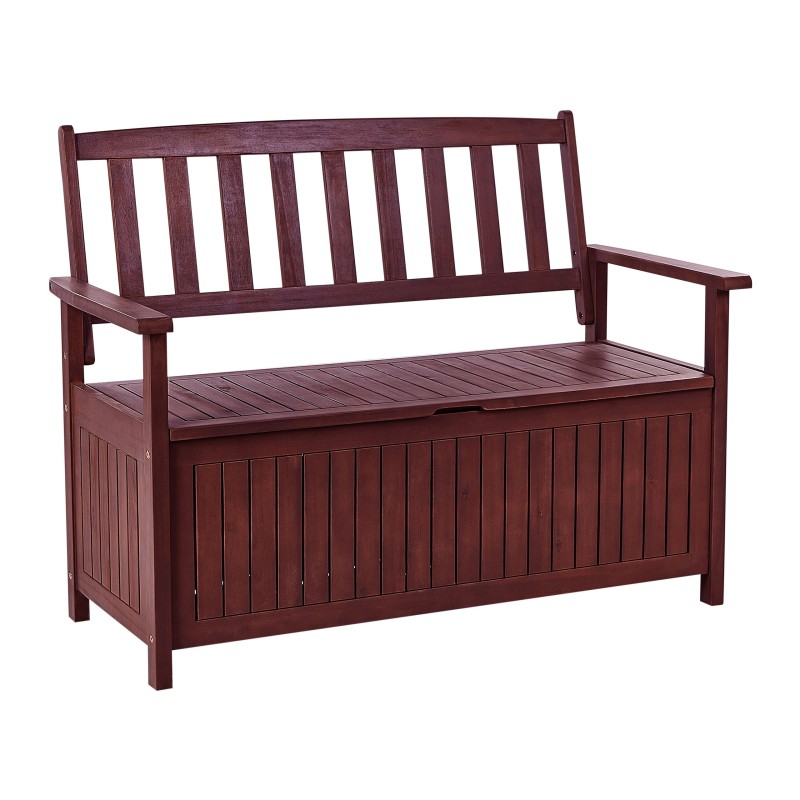 Ławka ogrodowa z poduchą SOVANA 120 cm ze schowkiem Drewno akacjowe Czerwony