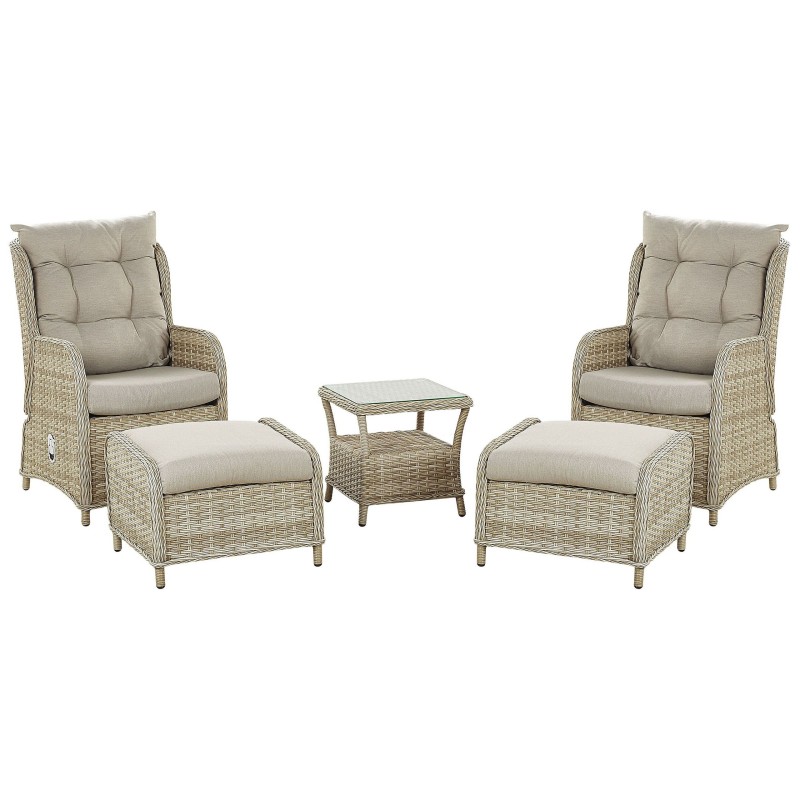 Zestaw ogrodowy ze stolikiem i otomaną dla 2 osób PONZA Technorattan Beżowy