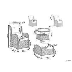 Zestaw ogrodowy ze stolikiem i otomaną dla 2 osób PONZA Technorattan Beżowy
