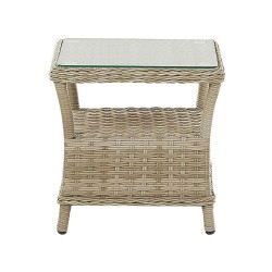 Zestaw ogrodowy ze stolikiem i otomaną dla 2 osób PONZA Technorattan Beżowy