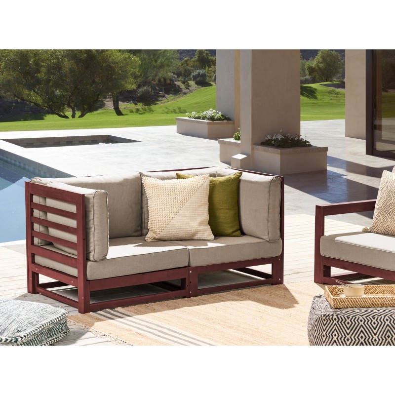 Sofa ogrodowa drewniana 2-osobowa mahoniowy brąz TRANI