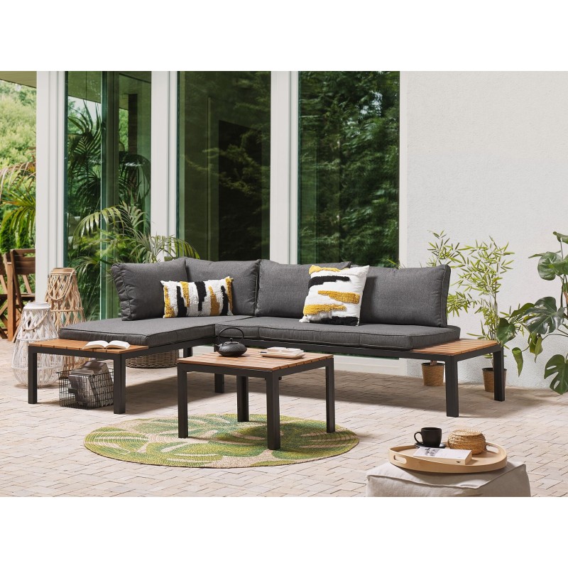 Narożnik ogrodowy ze stolikiem dla 4 osób PIENZA Prawostronny Modułowy Szary