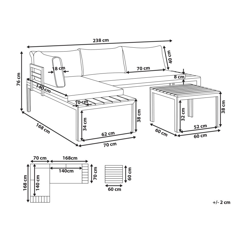 Narożnik ogrodowy ze stolikiem dla 4 osób PIENZA Prawostronny Modułowy Szary