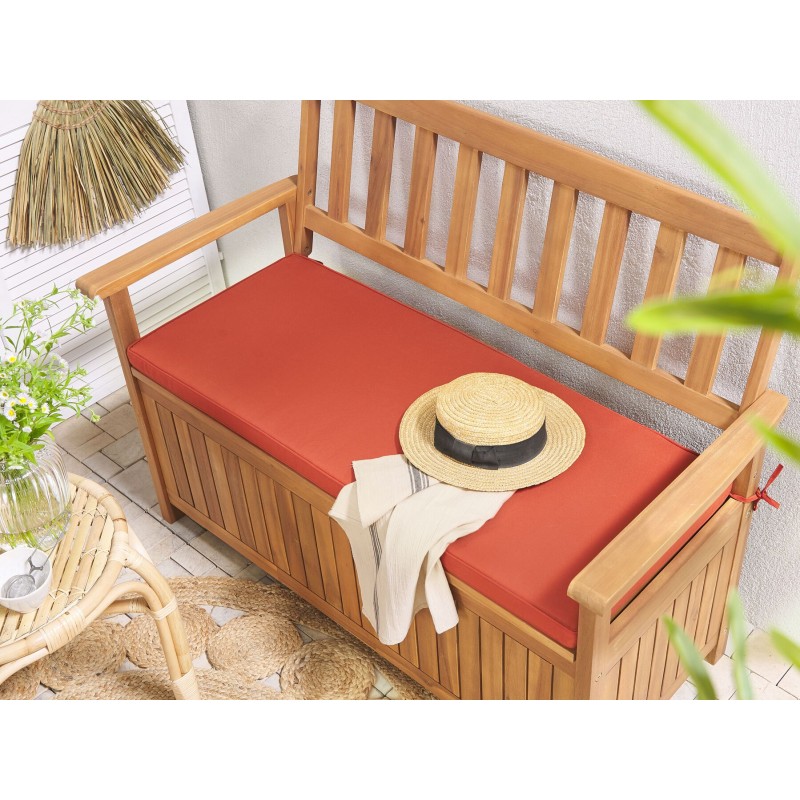 Ławka ogrodowa z poduchą SOVANA 120 cm ze schowkiem Drewno akacjowe Czerwony