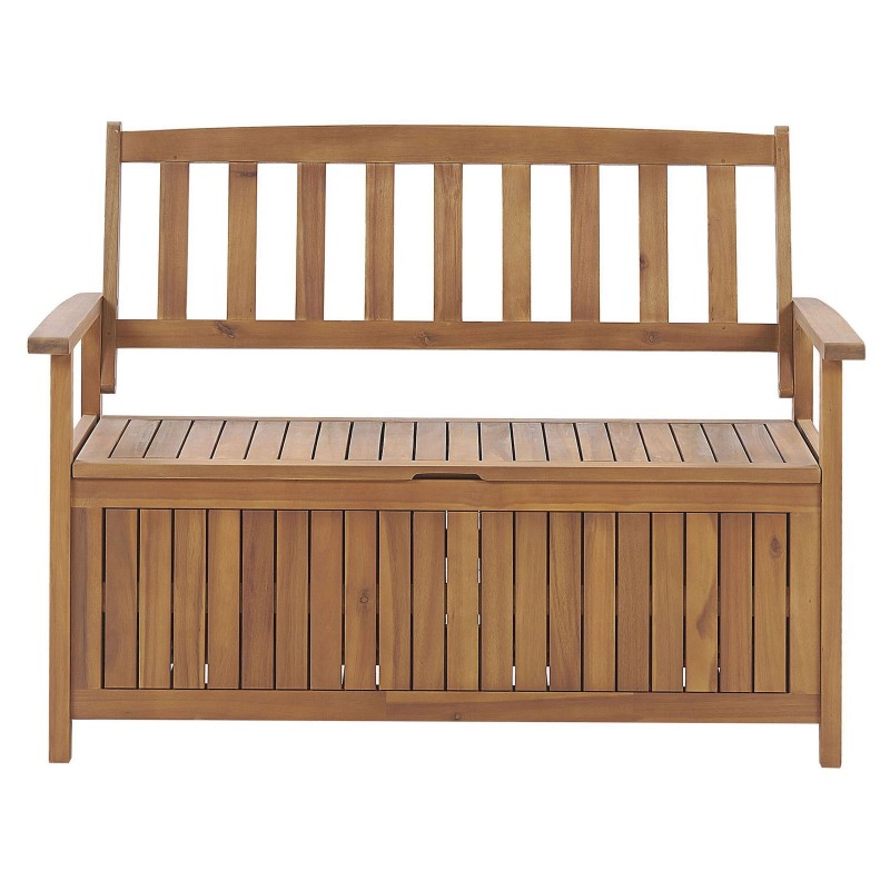 Ławka ogrodowa z poduchą SOVANA 120 cm ze schowkiem Drewno akacjowe Czerwony