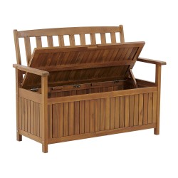 Ławka ogrodowa z poduchą SOVANA 120 cm ze schowkiem Drewno akacjowe Czerwony