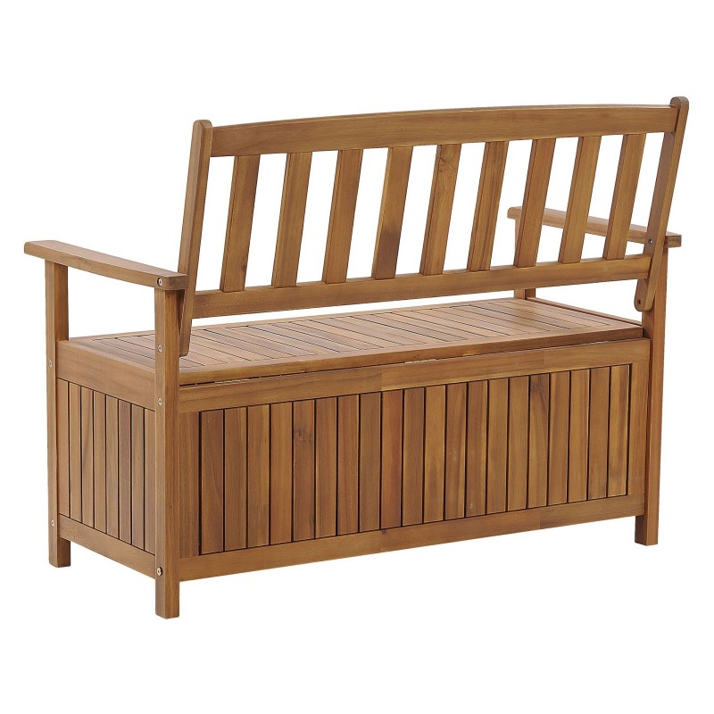 Ławka ogrodowa z poduchą SOVANA 120 cm ze schowkiem Drewno akacjowe Czerwony