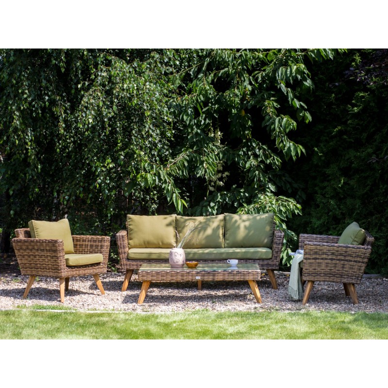 Zestaw ogrodowy ze stolikiem dla 5 osób VITTORIA Technorattan Oliwkowy