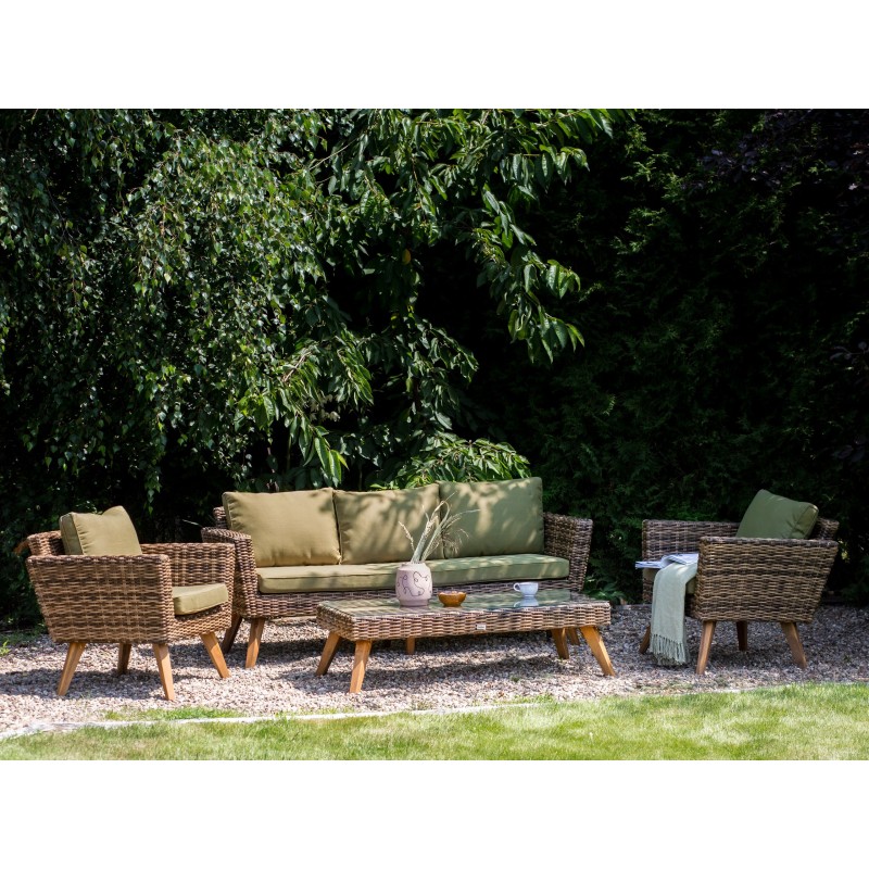 Zestaw ogrodowy ze stolikiem dla 5 osób VITTORIA Technorattan Oliwkowy