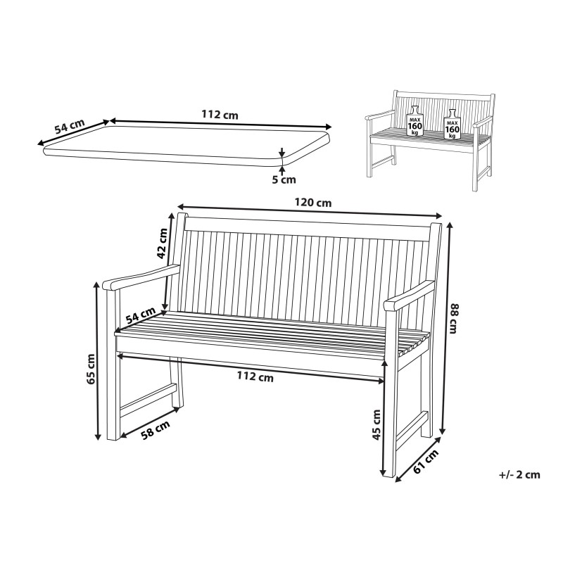 Ławka ogrodowa z poduchą VIVARA 120 cm Certyfikowane drewno akacjowe Granatowy