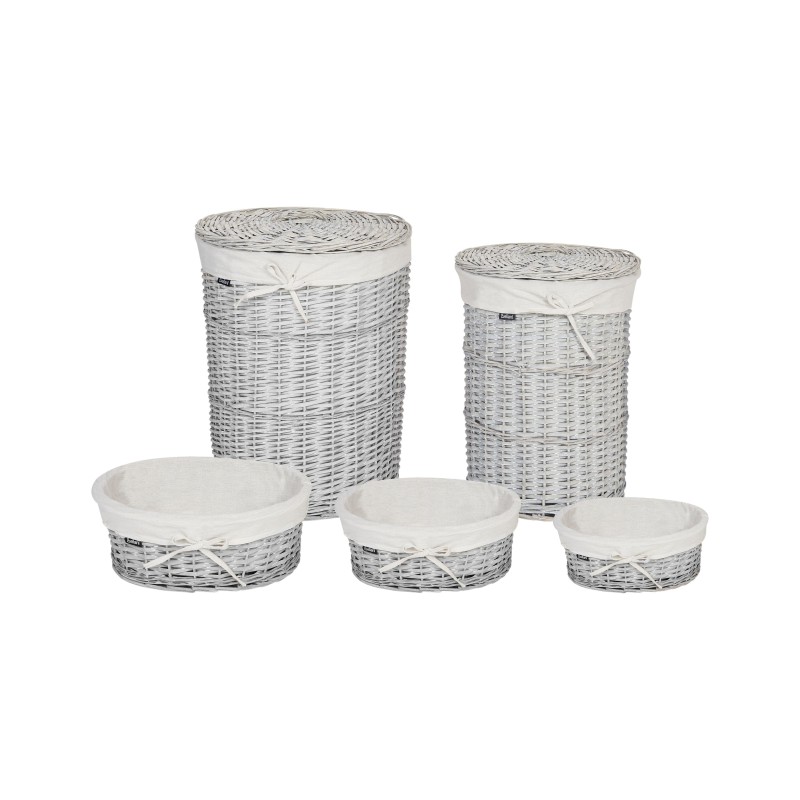 Zestaw 5 koszy wiklinowych biały VAKARI