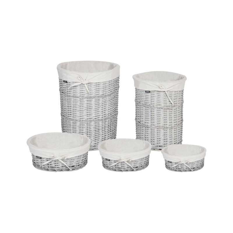 Zestaw 5 koszy wiklinowych biały VAKARI