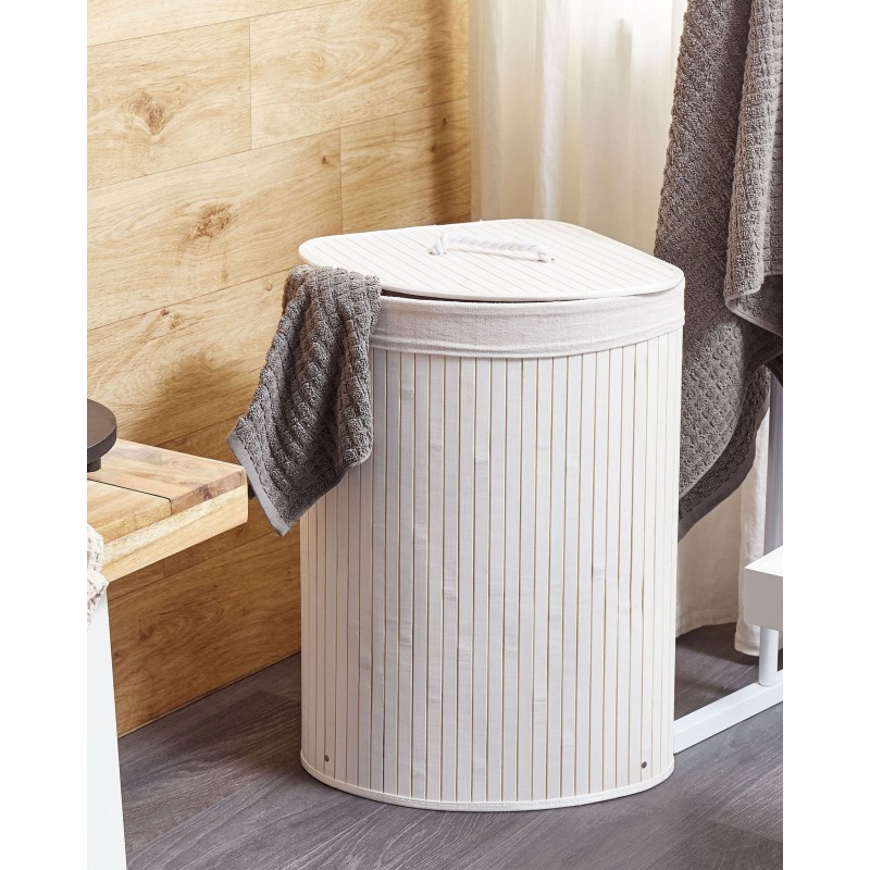 Kosz bambusowy z pokrywą biały MATARA