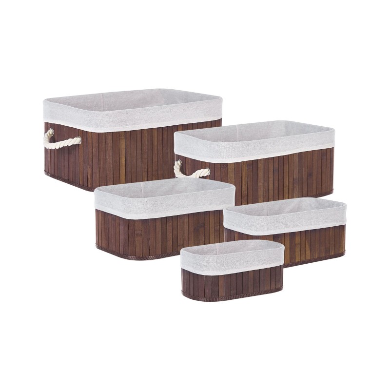 Zestaw 5 koszy TALPE Drewno bambusowe Brązowy