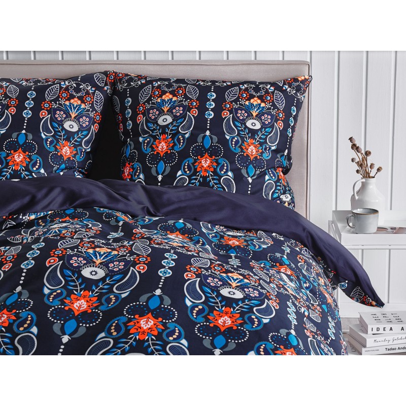 Komplet pościeli MADRONA Bawełna satynowa 155 x 220 cm Ciemnoniebieski