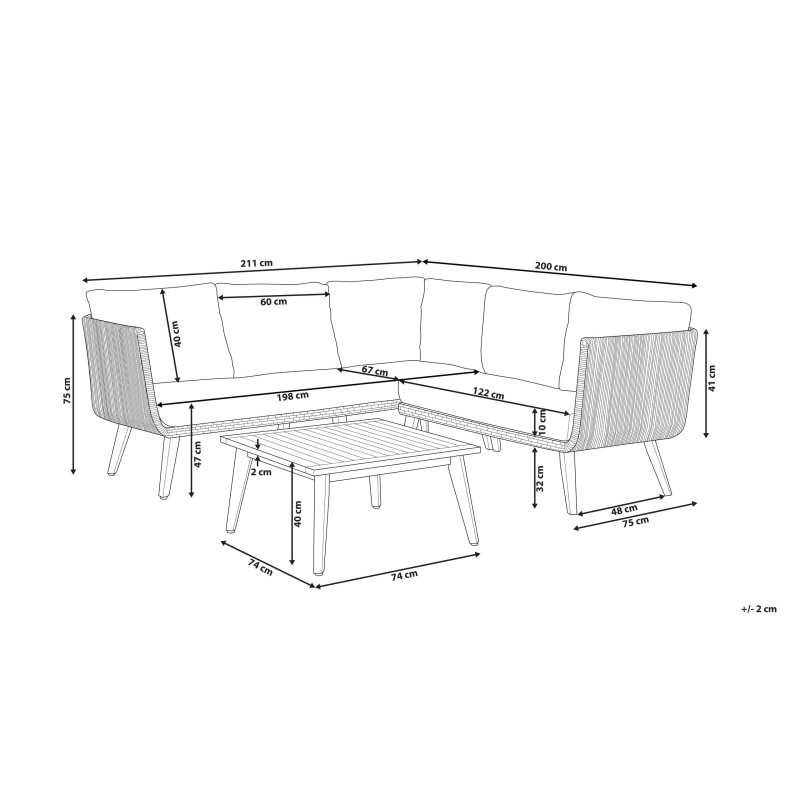 Narożnik ogrodowy ze stolikiem dla 5 osób ALCAMO Lewostronny Drewno akacjowe Czarny