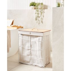 Kosz metalowy z bambusową pokrywą biały MIRISSA