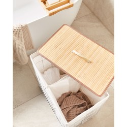 Kosz metalowy z bambusową pokrywą biały MIRISSA