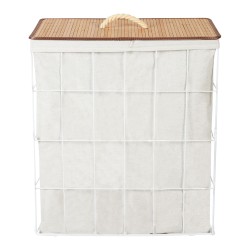 Kosz metalowy z bambusową pokrywą biały MIRISSA