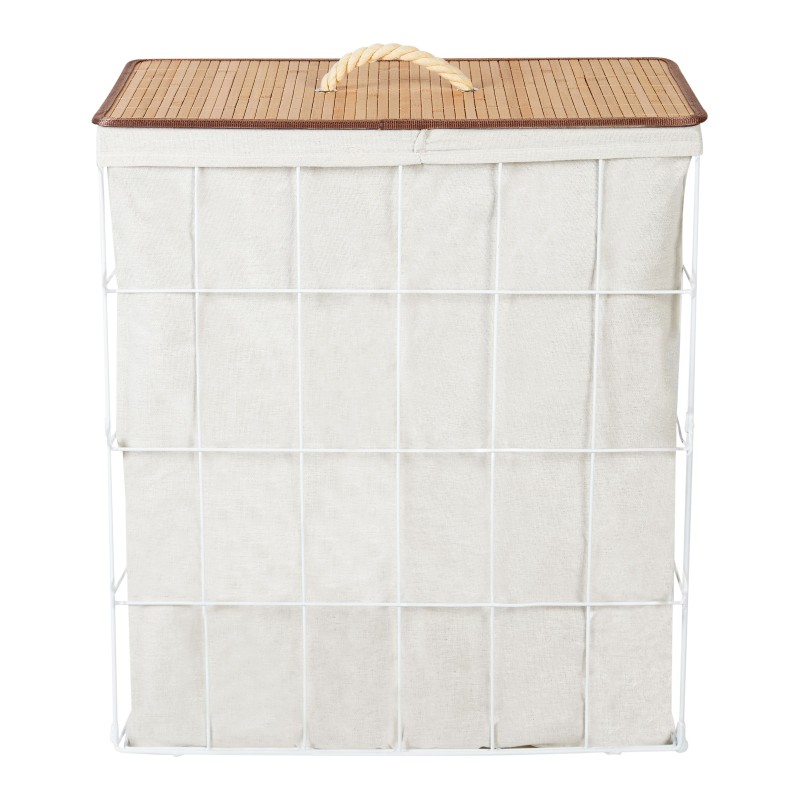 Kosz metalowy z bambusową pokrywą biały MIRISSA