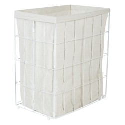 Kosz metalowy z bambusową pokrywą biały MIRISSA