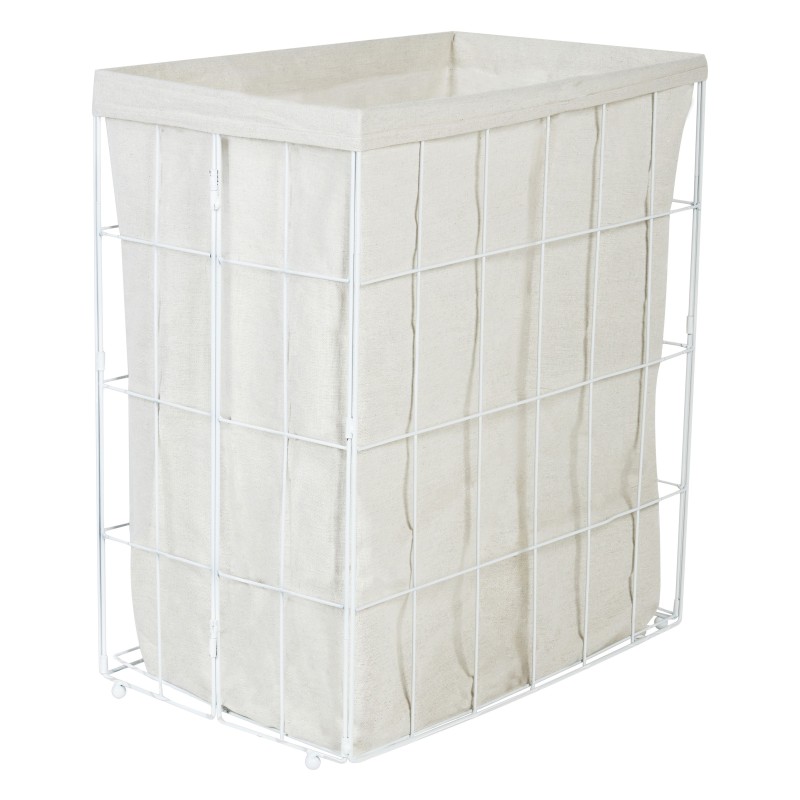 Kosz metalowy z bambusową pokrywą biały MIRISSA