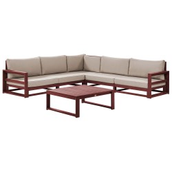 Narożnik ogrodowy ze stolikiem dla 5 osób TIMOR Modułowy Drewno akacjowe Bordowy Szary Beżowy