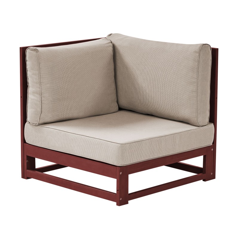 Narożnik ogrodowy ze stolikiem dla 5 osób TIMOR Modułowy Drewno akacjowe Bordowy Szary Beżowy