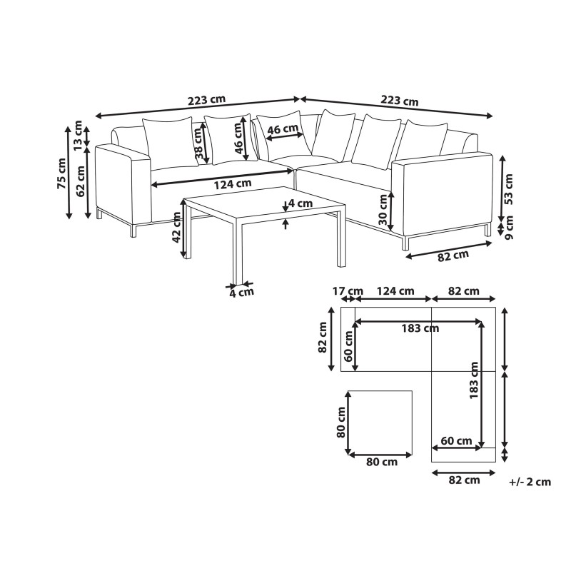Narożnik ogrodowy ze stolikiem dla 5 osób BELIZE Prawostronny Modułowy Beżowy