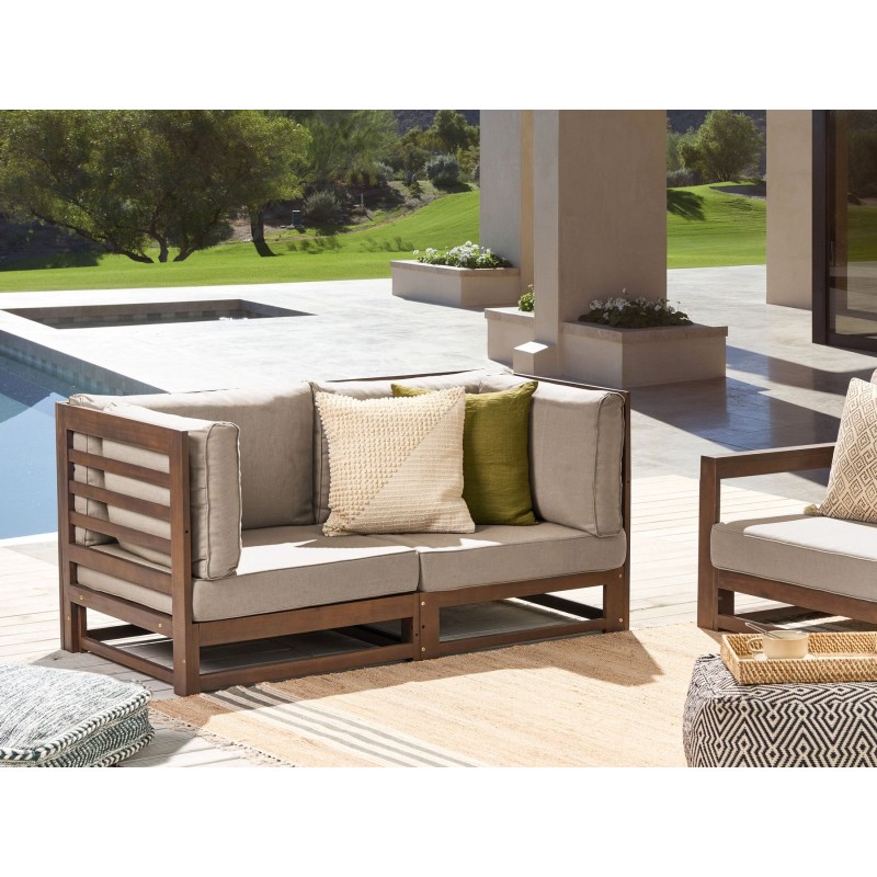 Sofa ogrodowa z certyfikowanego drewna 2-osobowa ciemna TRANI