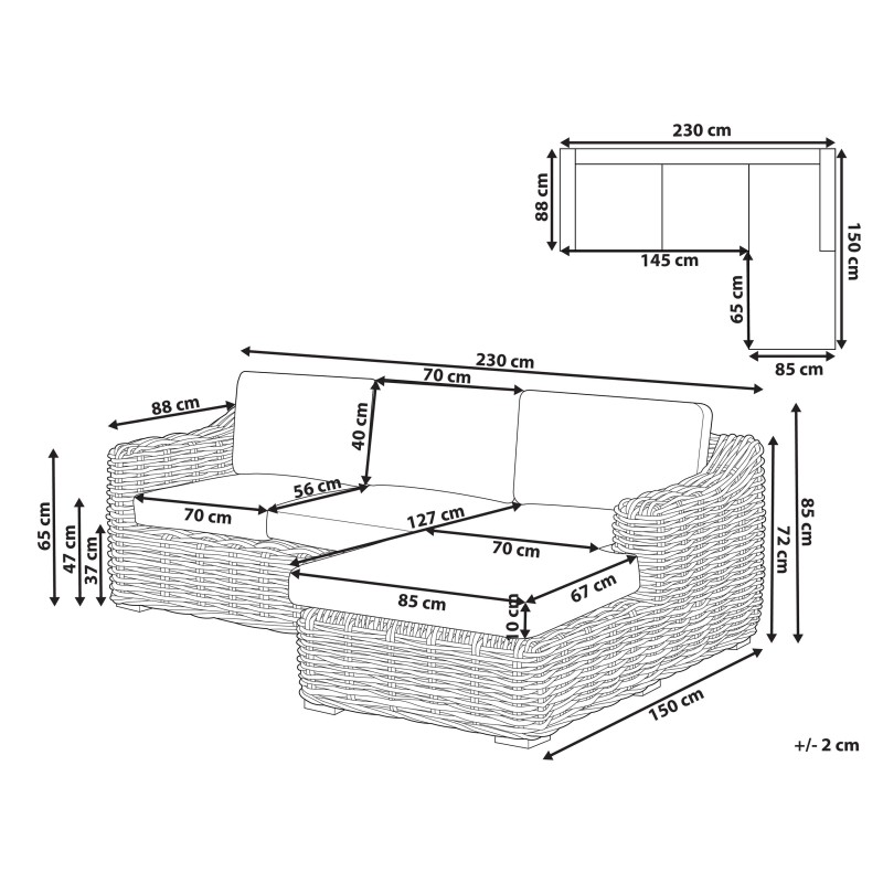Sofa ogrodowa rattanowa naturalna BRIATICO
