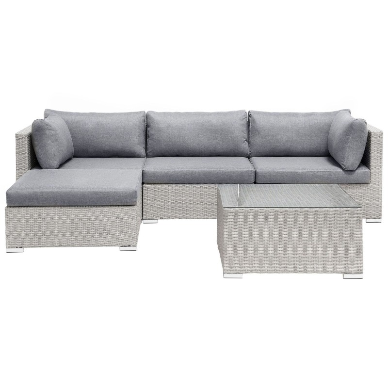 Narożnik ogrodowy ze stolikiem dla 4 osób SANO II Prawostronny Modułowy Technorattan Jasnoszary