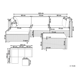 Narożnik ogrodowy ze stolikiem dla 4 osób SANO II Prawostronny Modułowy Technorattan Jasnoszary