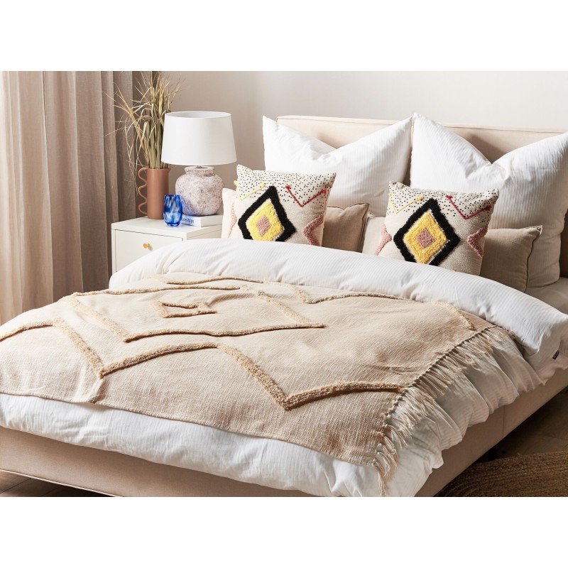 Koc JAUNPUR Bawełna 130 x 180 cm Beżowy